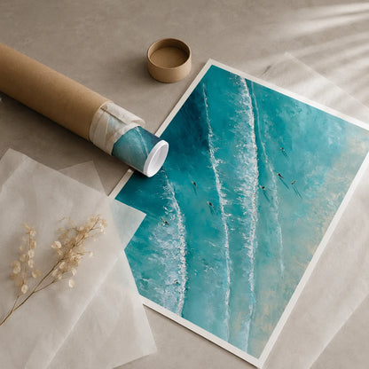 Aerial Ocean Surfers Wall Art Decor - Wall Art Decor - back view