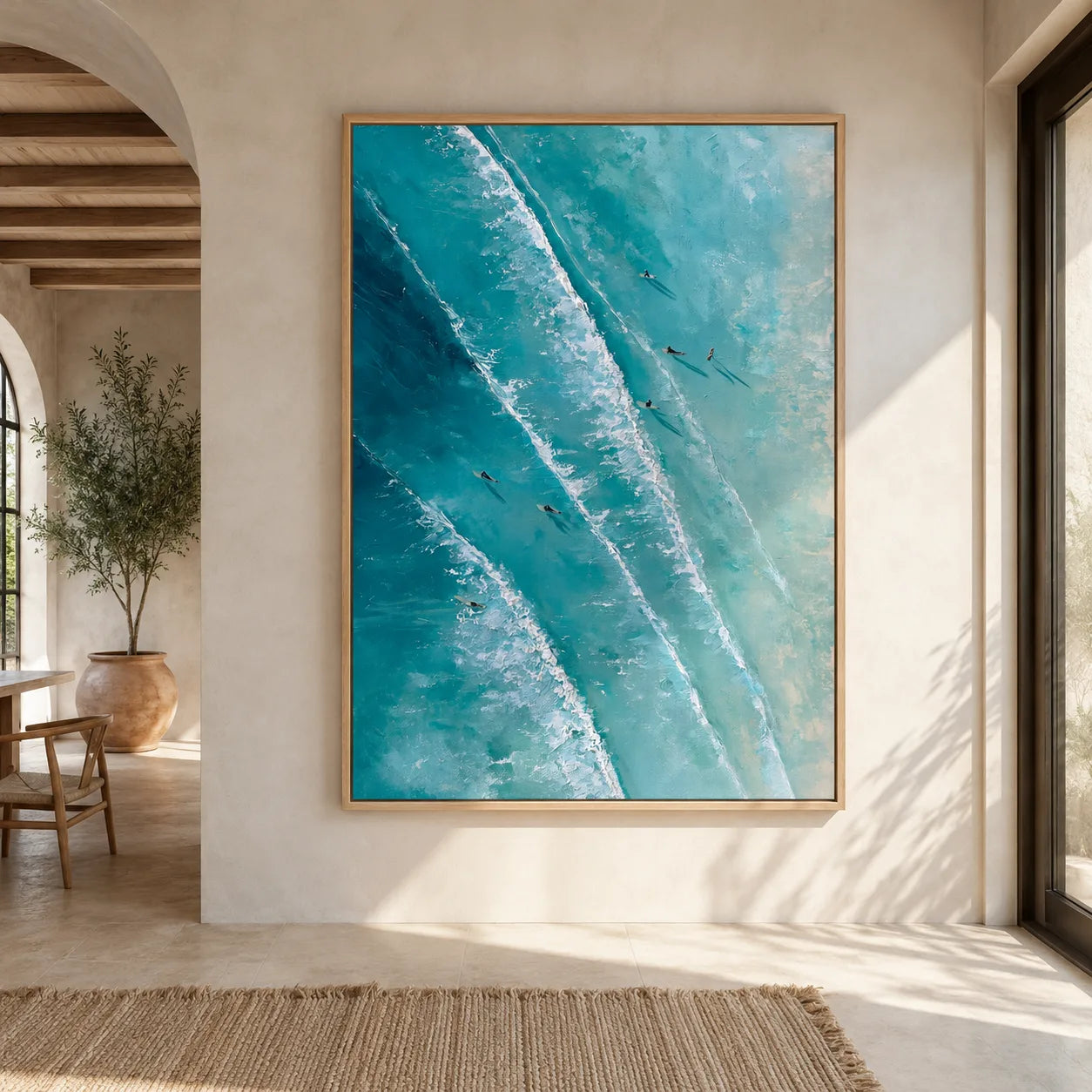 Aerial Ocean Surfers Wall Art Decor - Wall Art Decor - close up