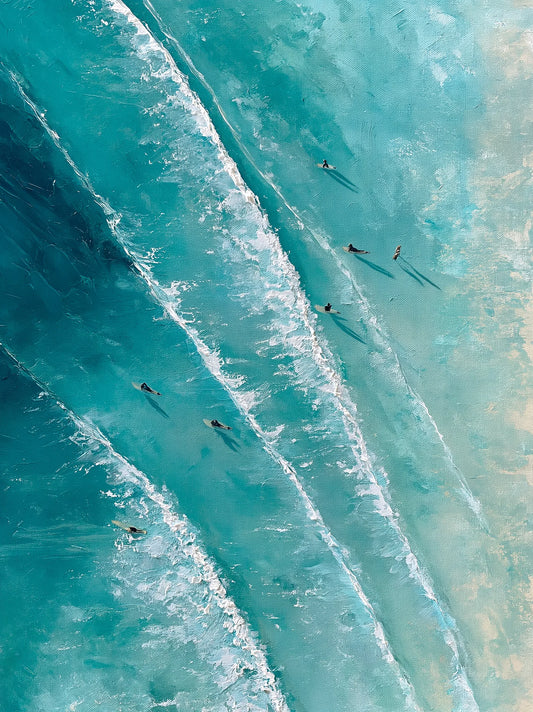 Aerial Ocean Surfers Wall Art Decor - Wall Art Decor - front view