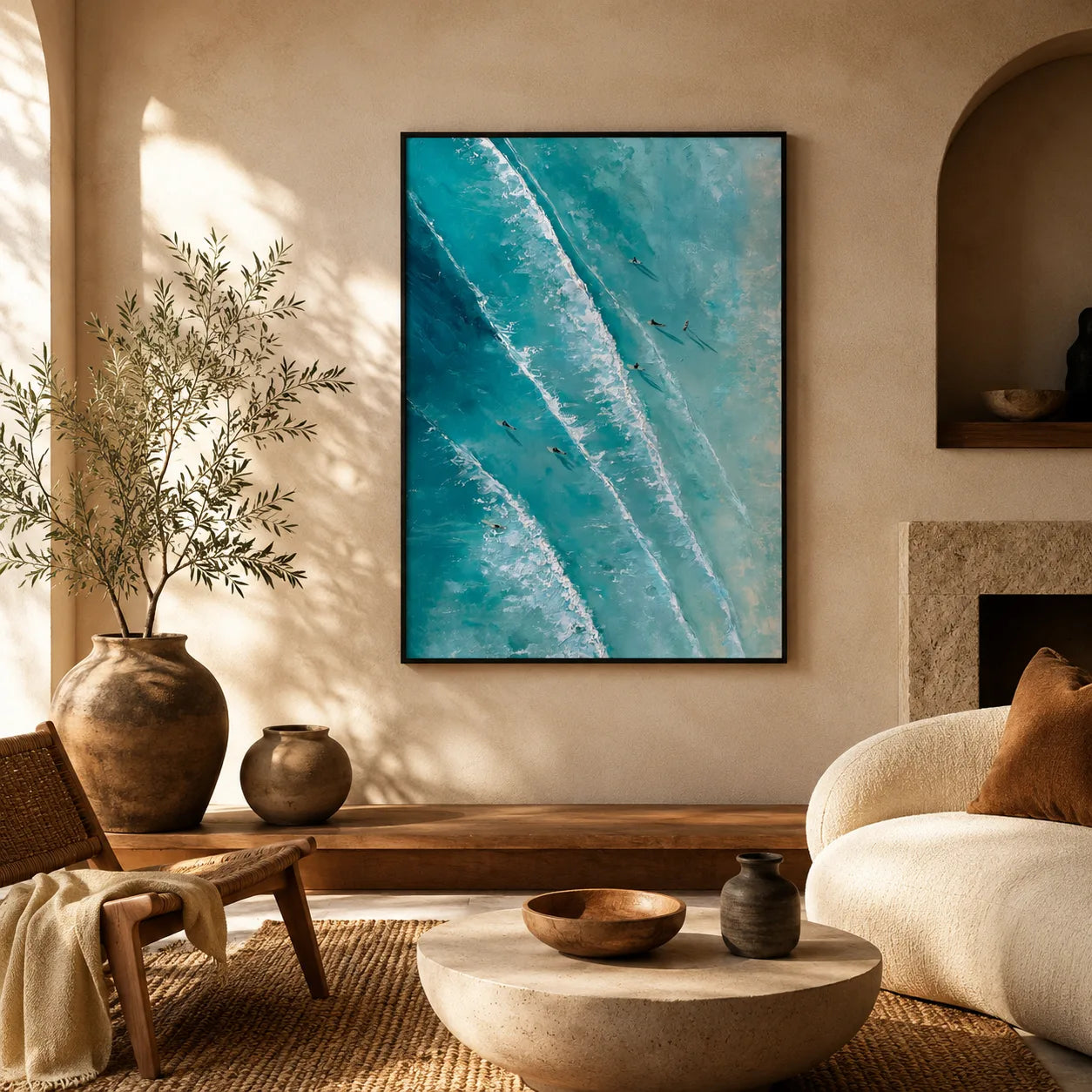 Aerial Ocean Surfers Wall Art Decor - Wall Art Decor - in use
