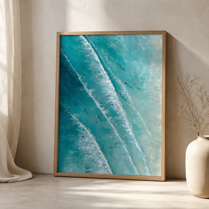 Aerial Ocean Surfers Wall Art Decor