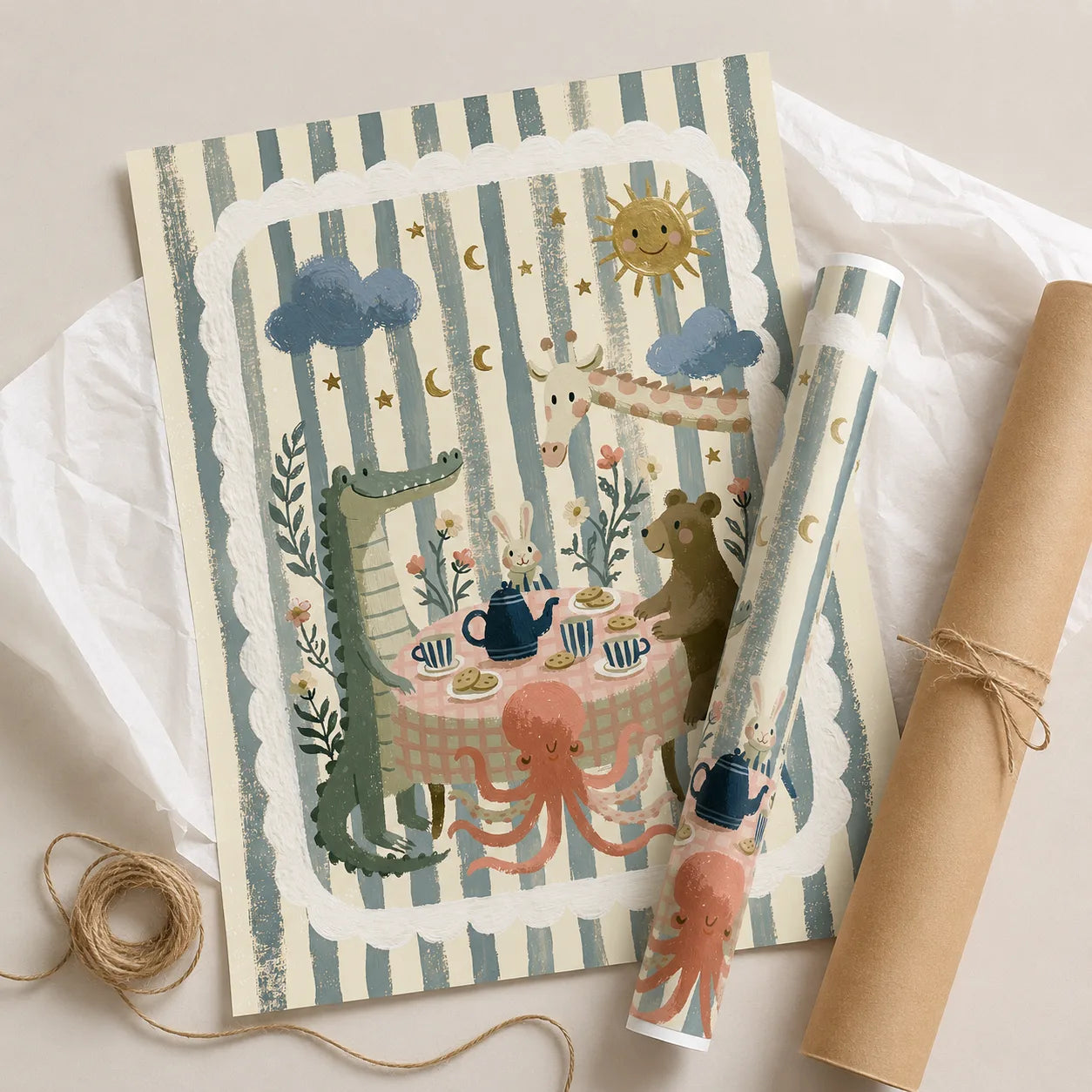 Animal Tea Party Nursery Wall Art Decor - Wall Art Decor - back view
