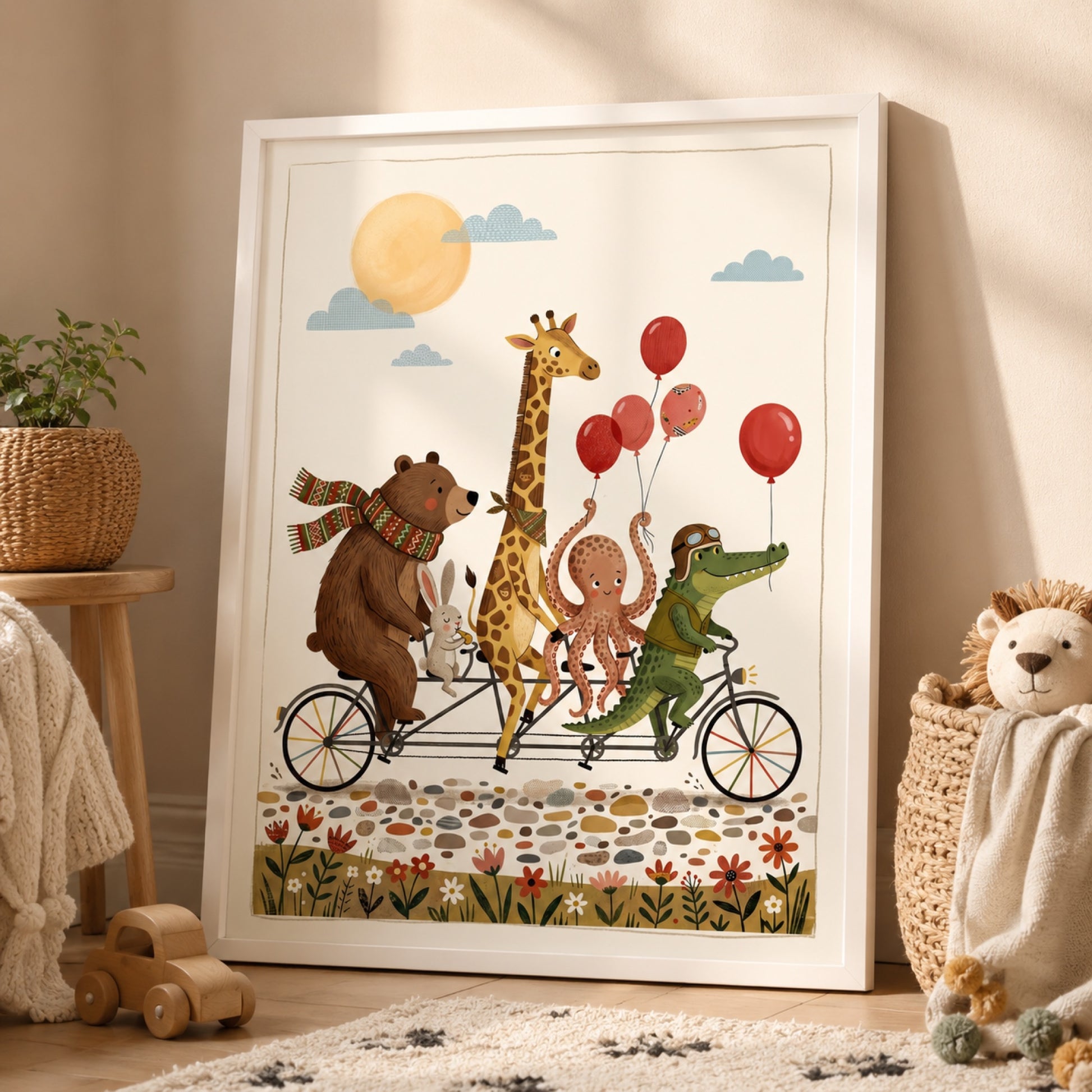 Animals on a Tandem Bike Wall Art Decor preview 2
