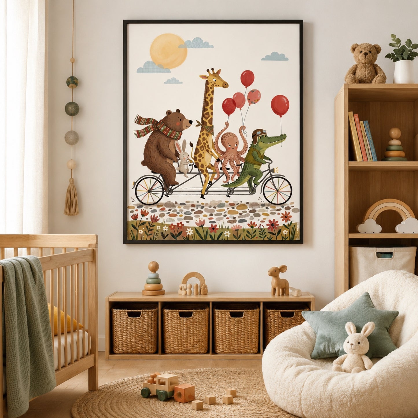 Animals on a Tandem Bike Wall Art Decor preview 3