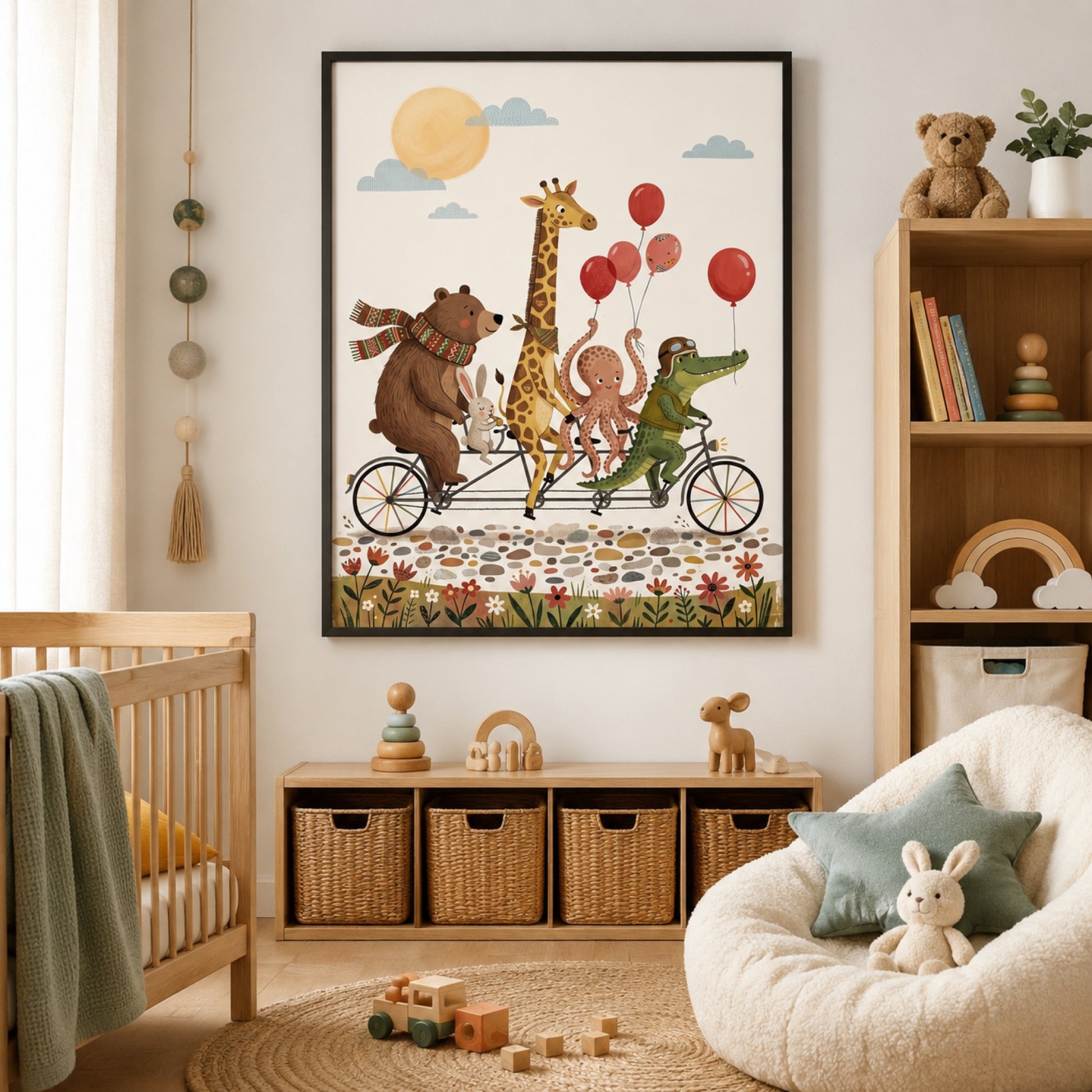 Animals on a Tandem Bike Wall Art Decor preview 3