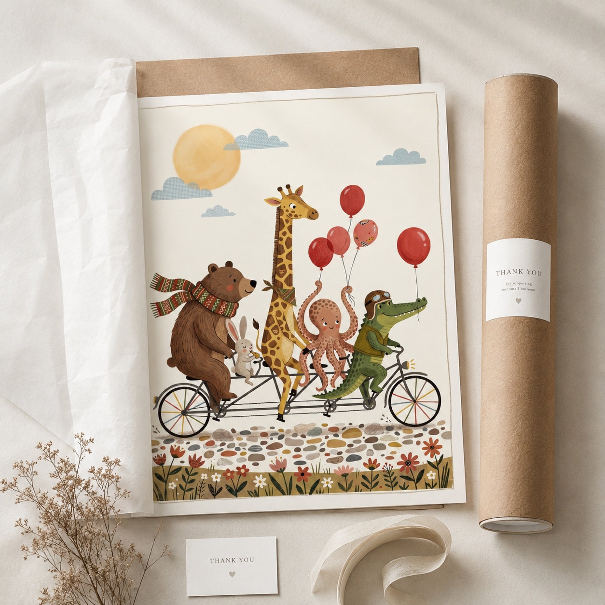 Animals on a Tandem Bike Wall Art Decor preview 9