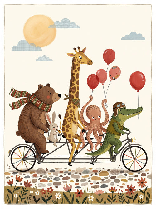 Animals on a Tandem Bike Wall Art Decor