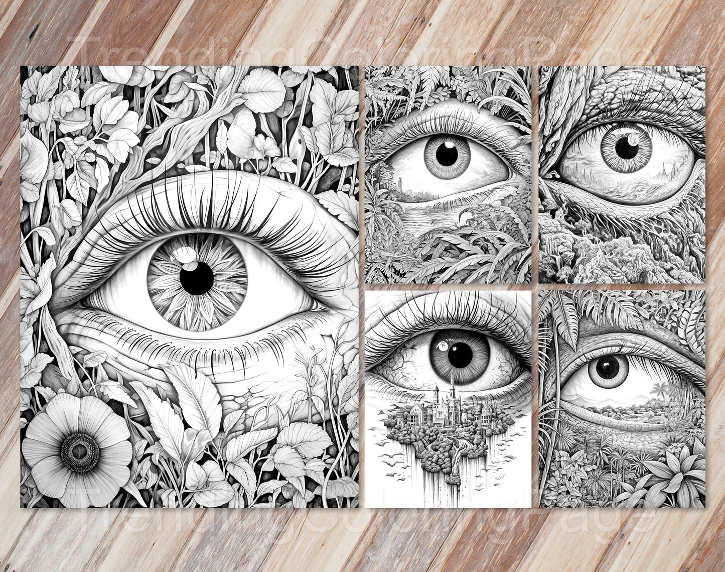 35 Another World Inside Eyes Grayscale Coloring Pages - Instant Download - Printable PDF Dark/Light – preview 12