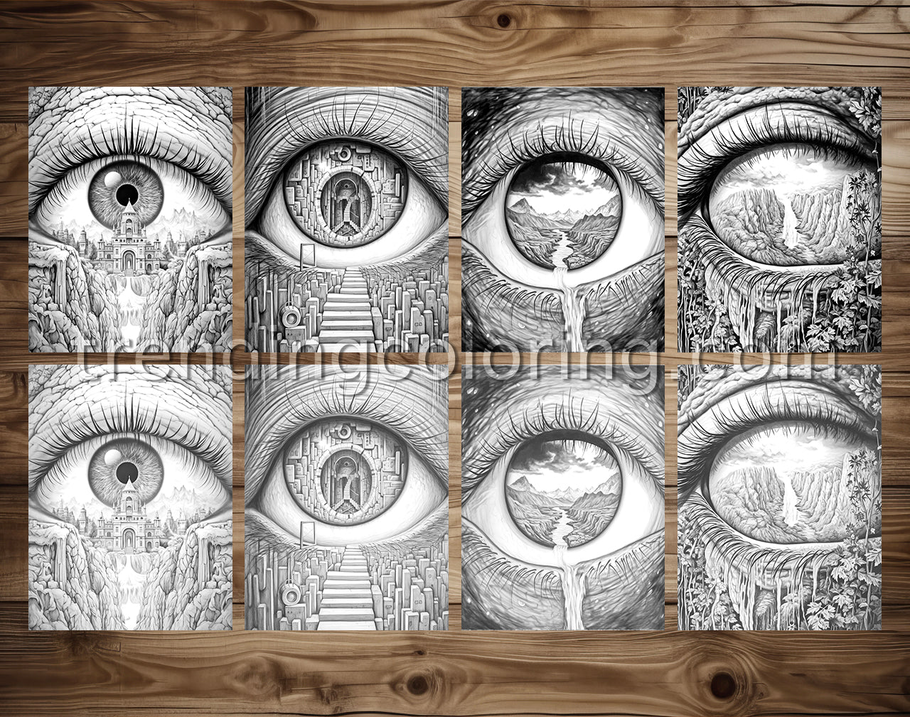 35 Another World Inside Eyes Grayscale Coloring Pages - Instant Download - Printable PDF Dark/Light – preview 4