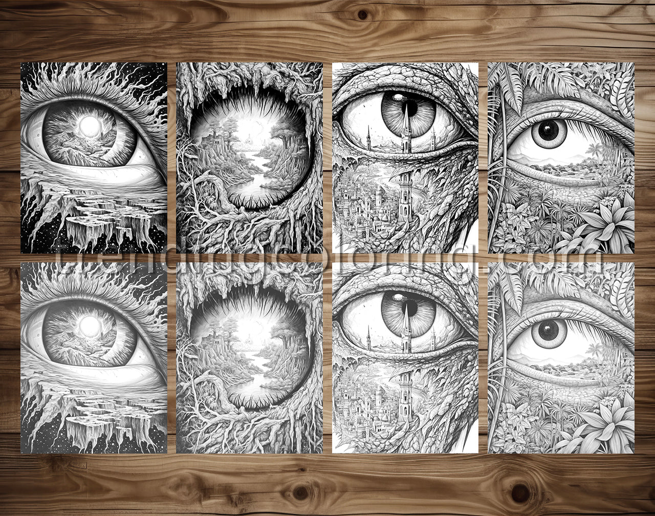 35 Another World Inside Eyes Grayscale Coloring Pages - Instant Download - Printable PDF Dark/Light – preview 5