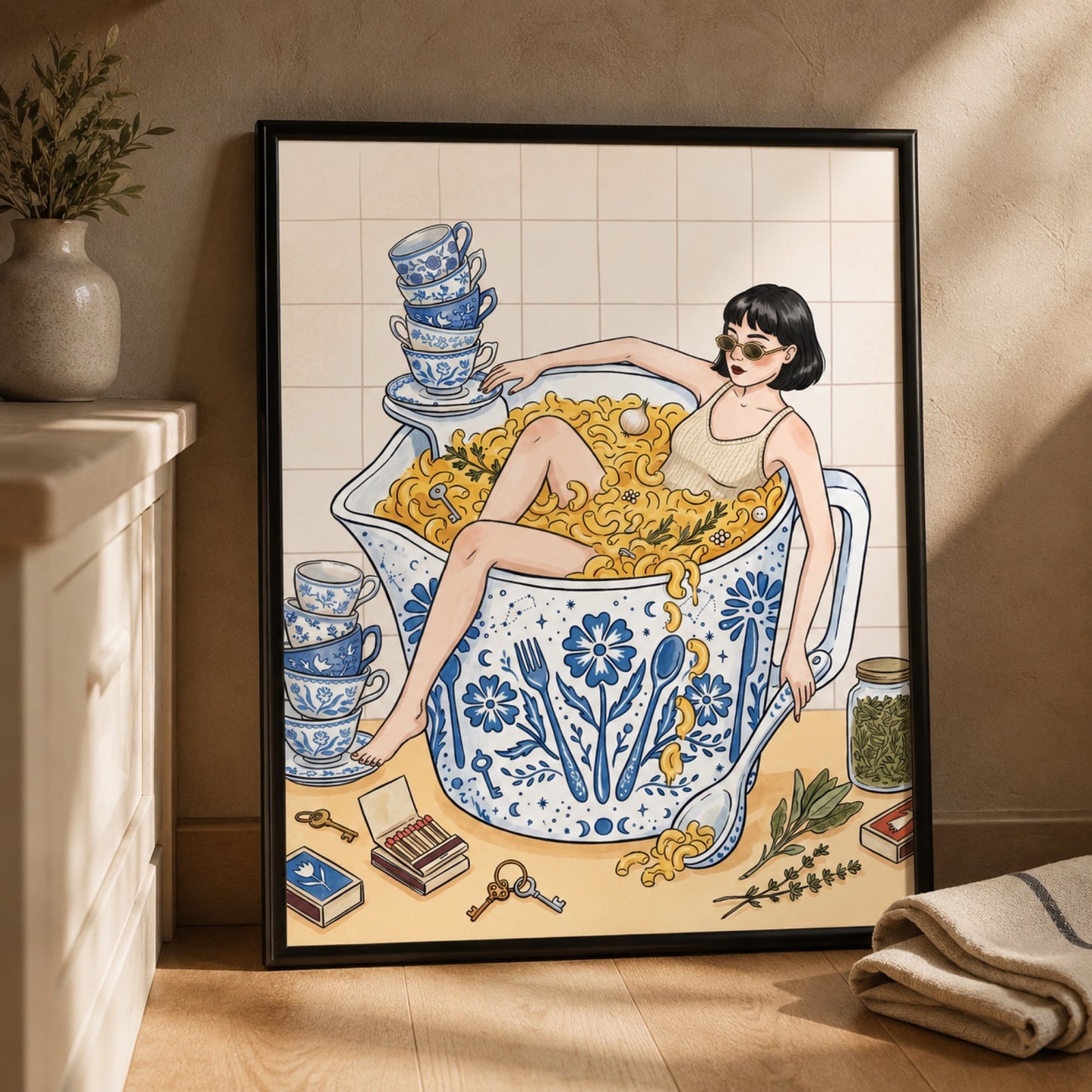 Bathing in Mac and Cheese Wall Art Decor preview 2