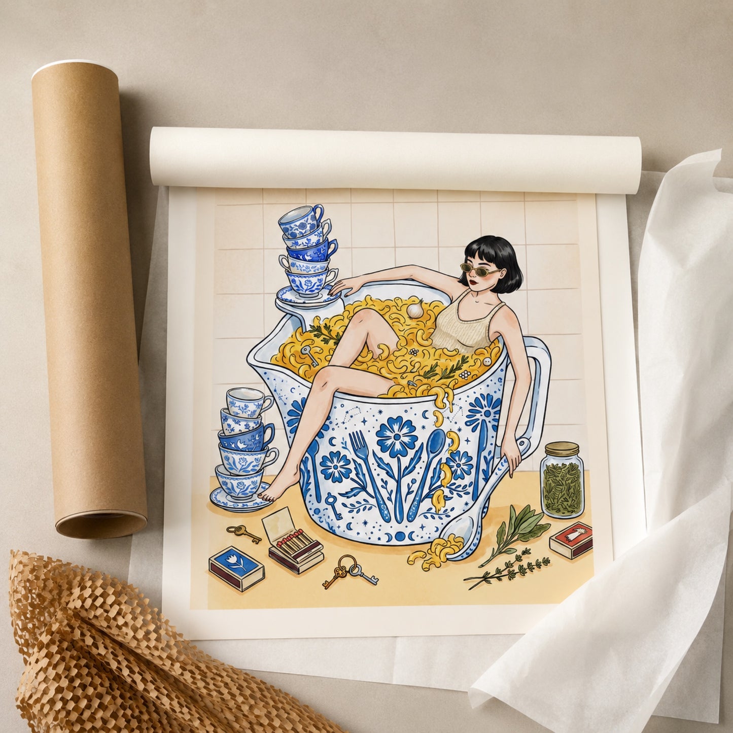 Bathing in Mac and Cheese Wall Art Decor preview 9