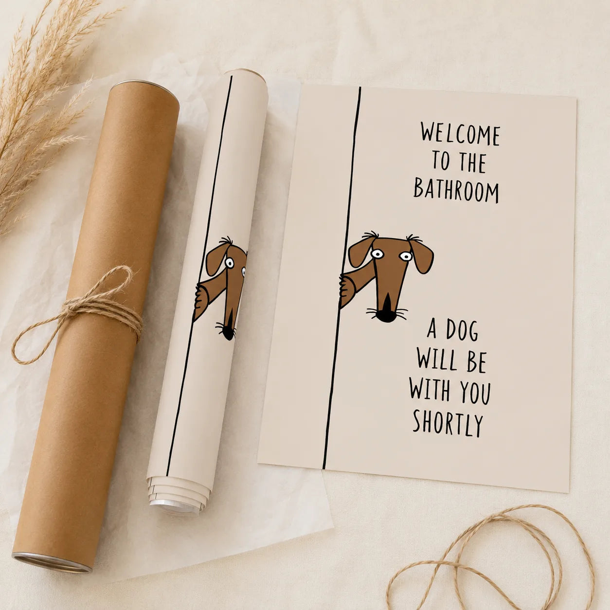 Bathroom Dog Humor Wall Art Decor - Wall Art Decor - back view