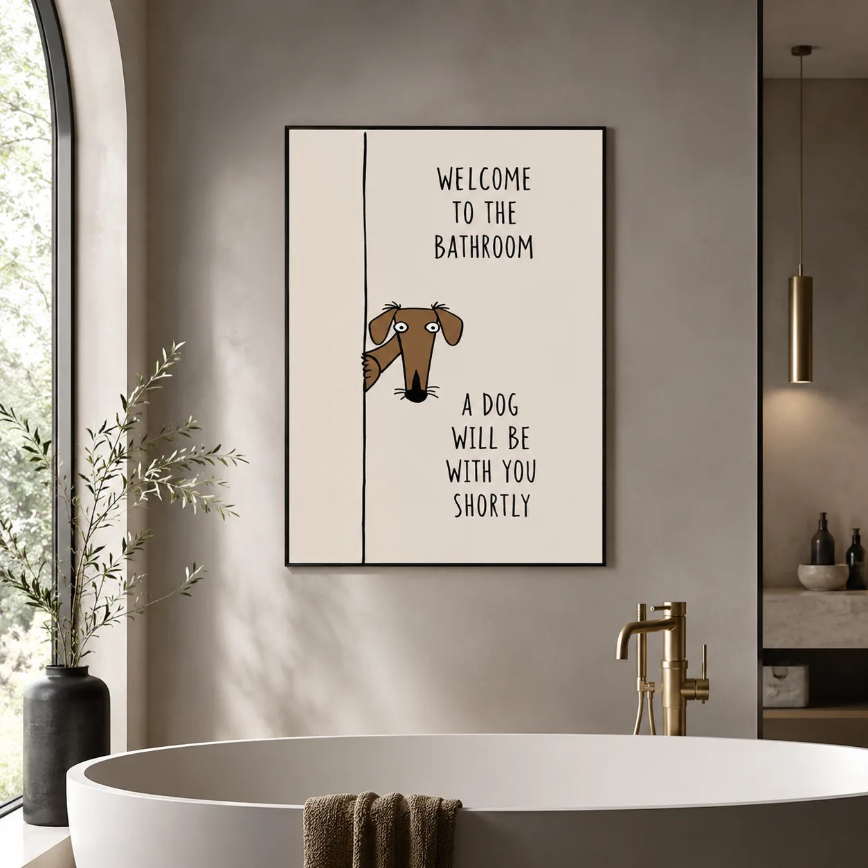 Bathroom Dog Humor Wall Art Decor - Wall Art Decor - close up