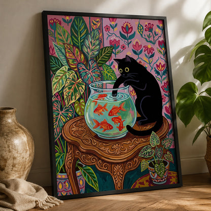 Black Cat and the Goldfish Bowl Wall Art Decor preview 2