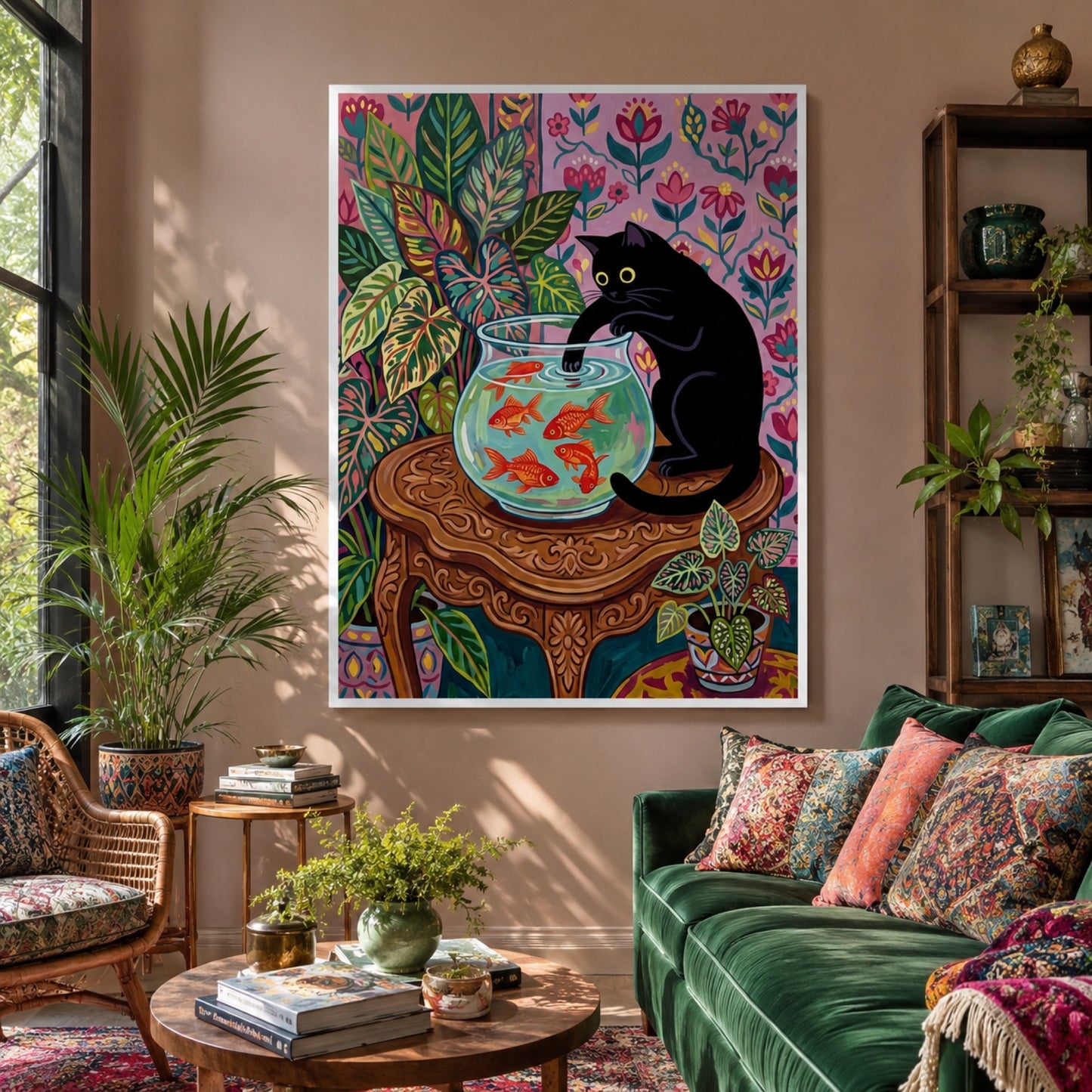 Black Cat and the Goldfish Bowl Wall Art Decor preview 3