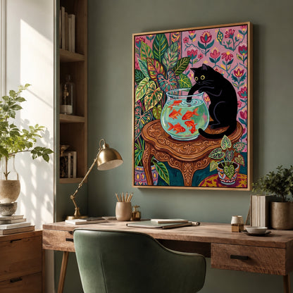 Black Cat and the Goldfish Bowl Wall Art Decor preview 4