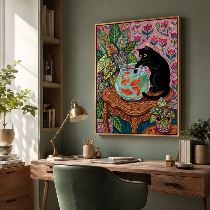 Black Cat and the Goldfish Bowl Wall Art Decor