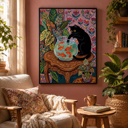 Black Cat and the Goldfish Bowl Wall Art Decor preview 5