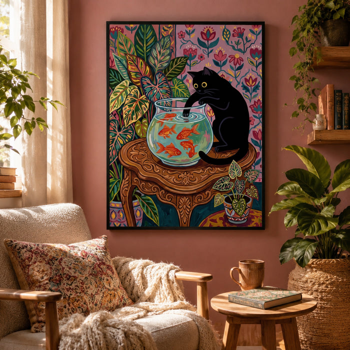 Black Cat and the Goldfish Bowl Wall Art Decor