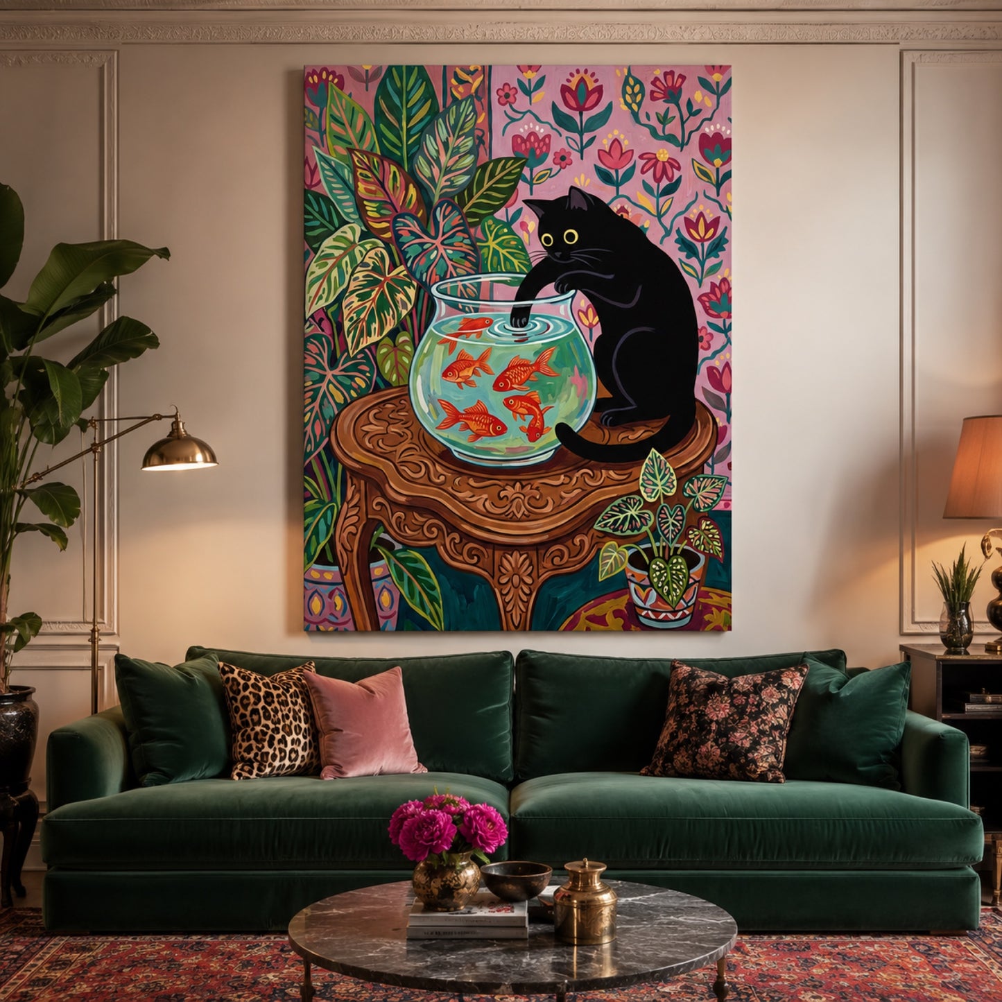 Black Cat and the Goldfish Bowl Wall Art Decor preview 6