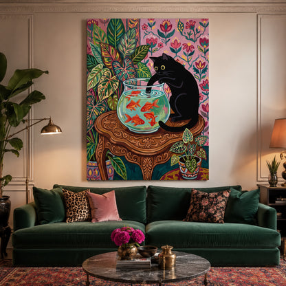 Black Cat and the Goldfish Bowl Wall Art Decor preview 6