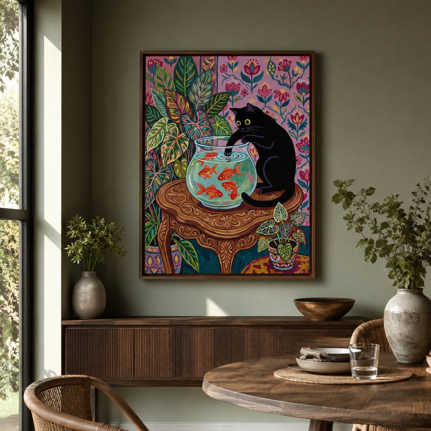 Black Cat and the Goldfish Bowl Wall Art Decor preview 7