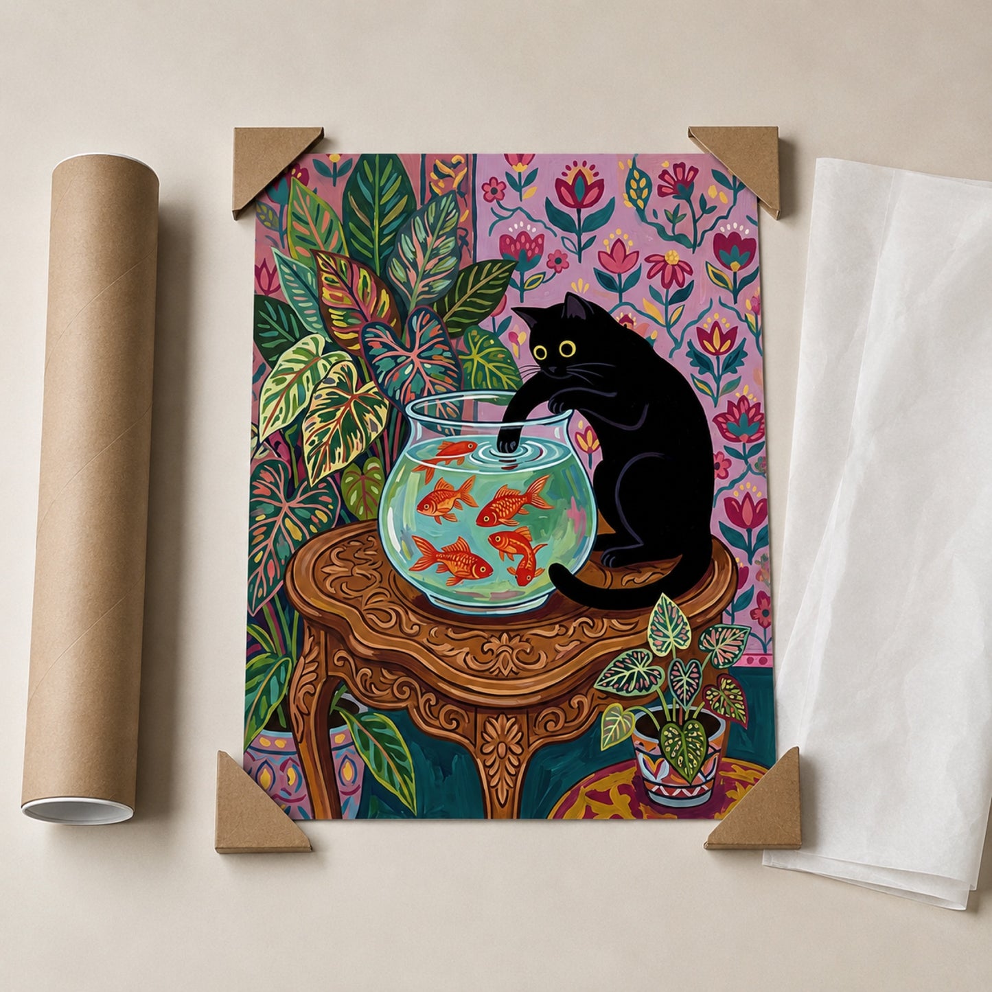 Black Cat and the Goldfish Bowl Wall Art Decor preview 9