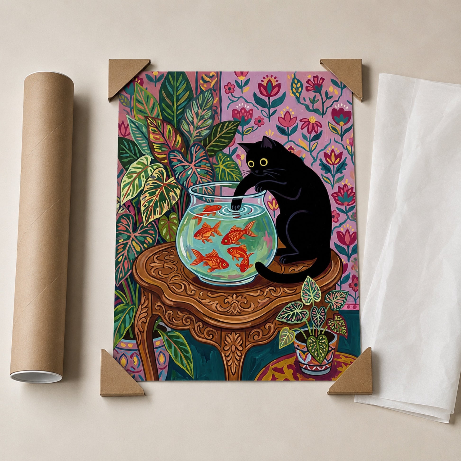 Black Cat and the Goldfish Bowl Wall Art Decor preview 9