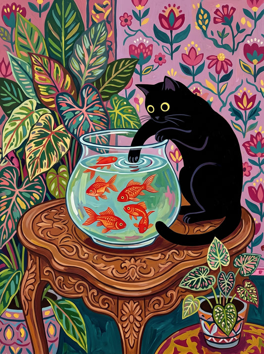 Black Cat and the Goldfish Bowl Wall Art Decor