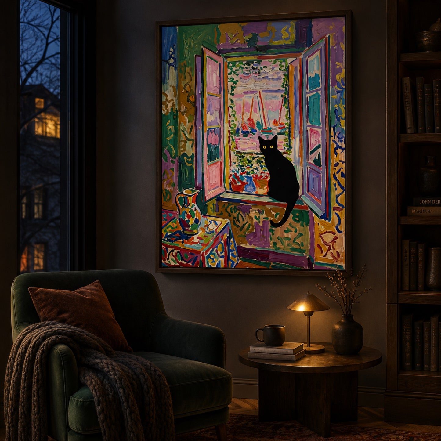 Black Cat at the Harbor Window Wall Art Decor preview 11