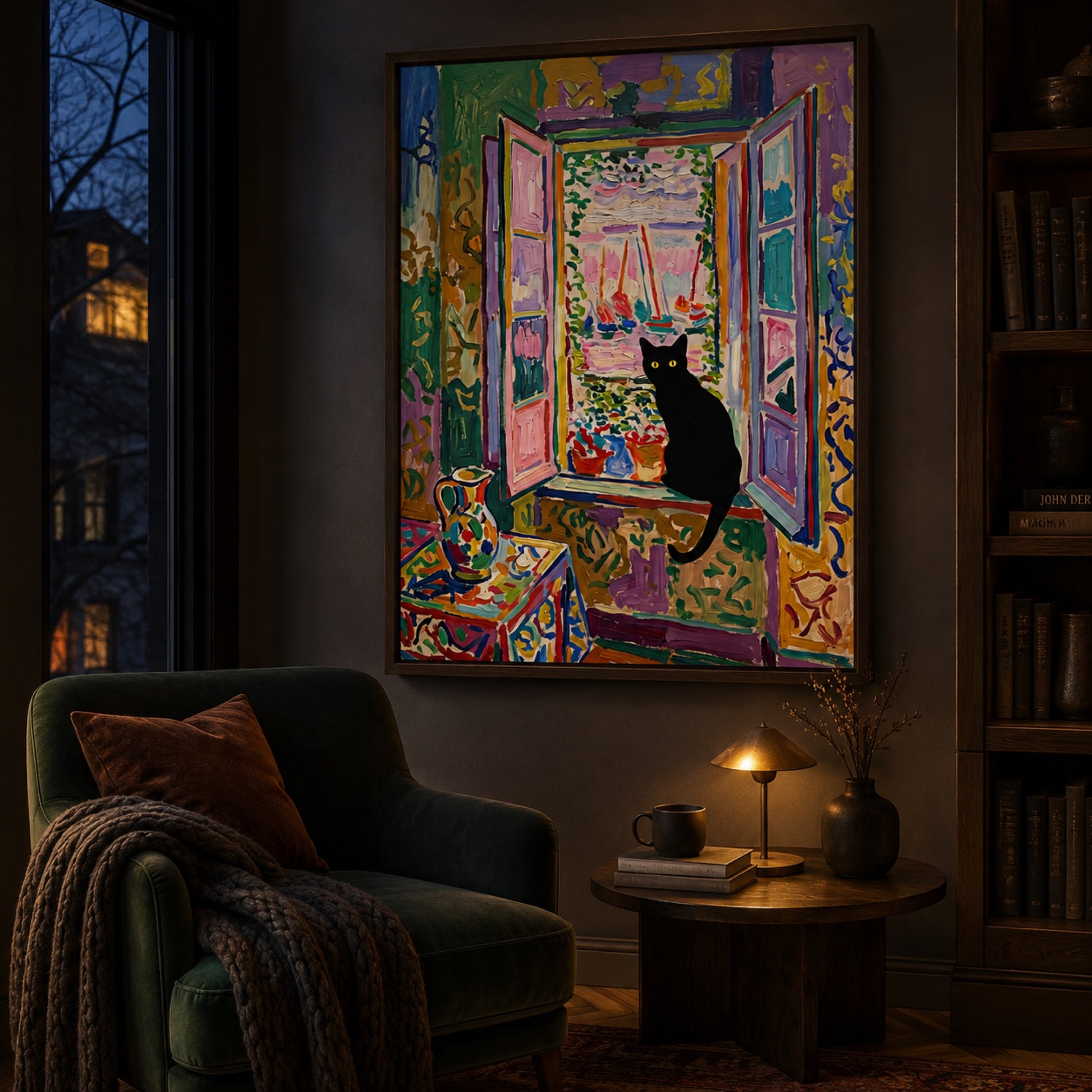 Black Cat at the Harbor Window Wall Art Decor preview 11