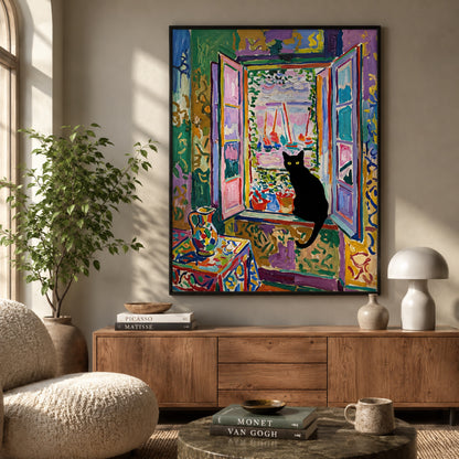 Black Cat at the Harbor Window Wall Art Decor preview 3