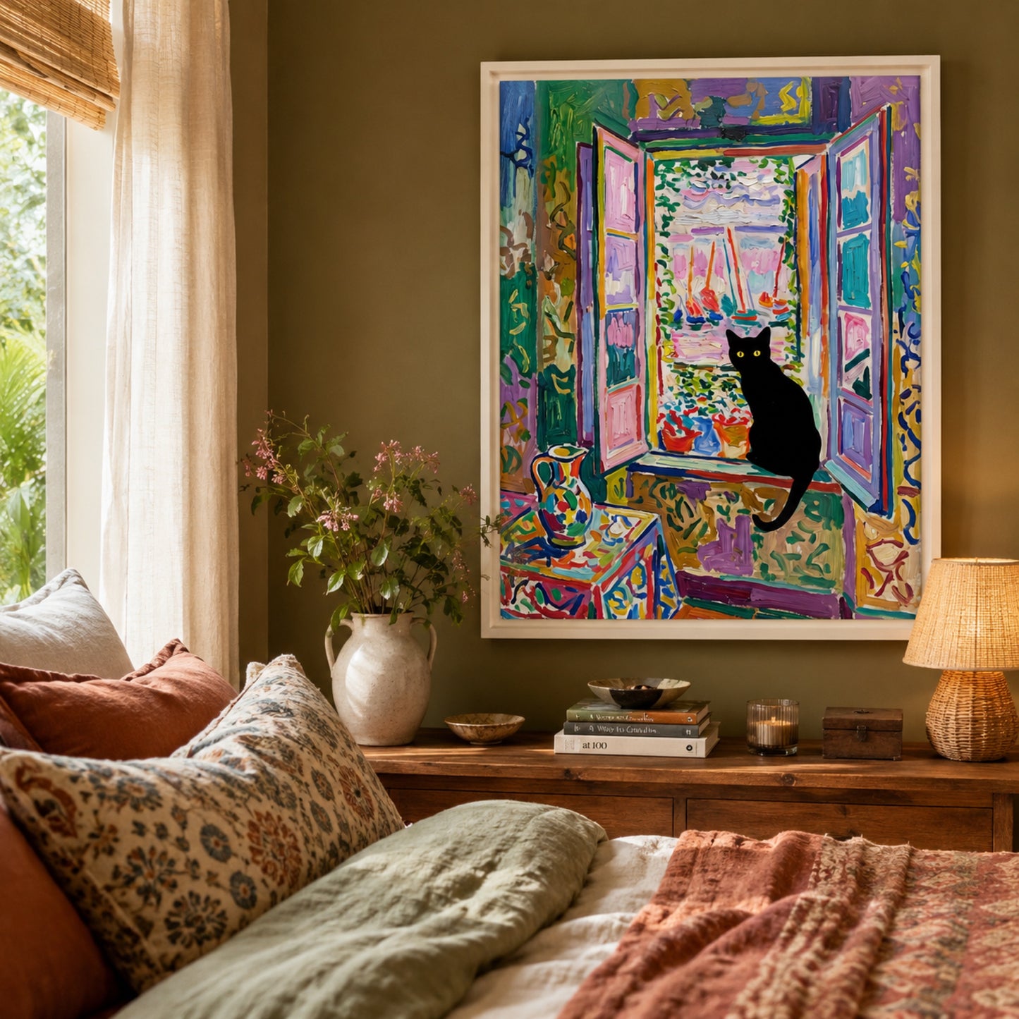 Black Cat at the Harbor Window Wall Art Decor preview 4