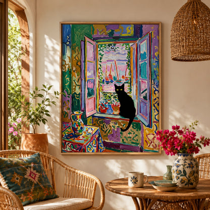 Black Cat at the Harbor Window Wall Art Decor preview 5