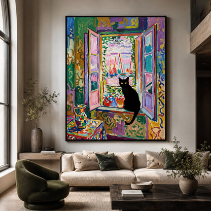 Black Cat at the Harbor Window Wall Art Decor preview 6