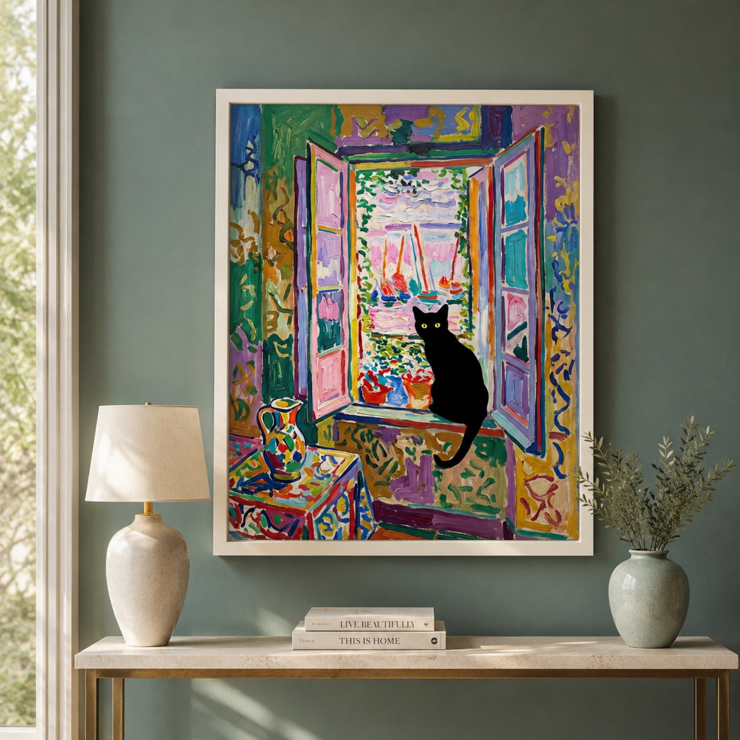 Black Cat at the Harbor Window Wall Art Decor preview 7