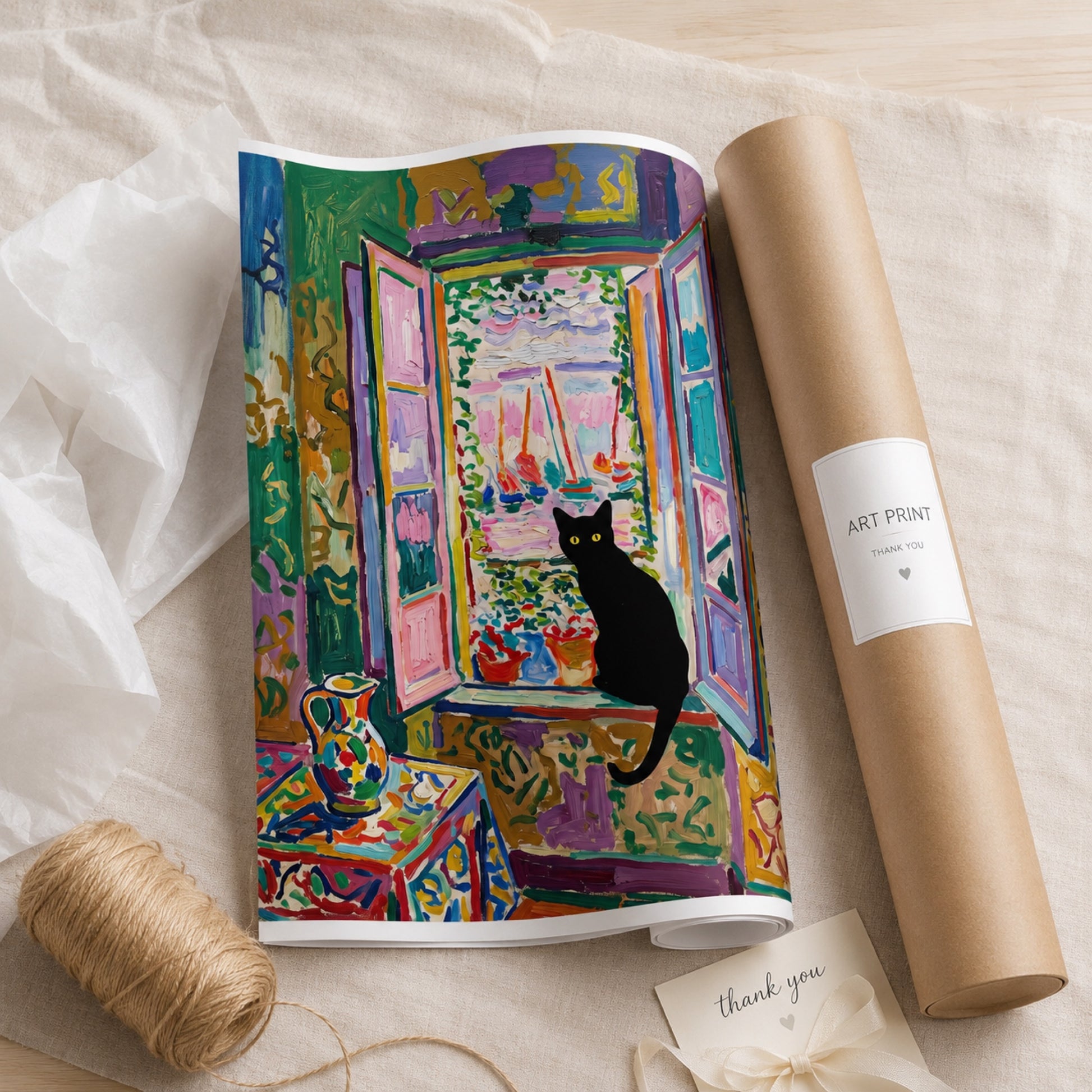Black Cat at the Harbor Window Wall Art Decor preview 9