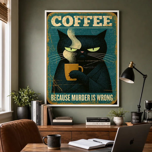 Black Cat Coffee Humor Wall Art Decor