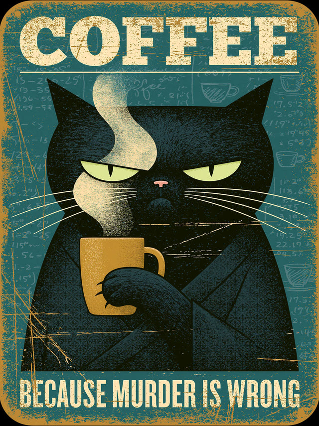 Black Cat Coffee Humor Wall Art Decor
