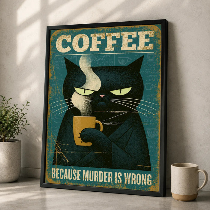 Black Cat Coffee Humor Wall Art Decor
