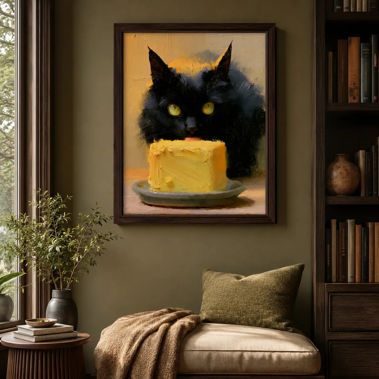 Black Cat Eating Cake Wall Art Decor - Wall Art Decor - alternate angle