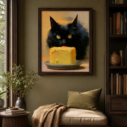 Black Cat Eating Cake Wall Art Decor - Wall Art Decor - alternate angle