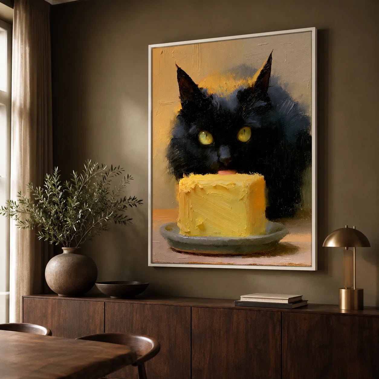Black Cat Eating Cake Wall Art Decor - Wall Art Decor - close up