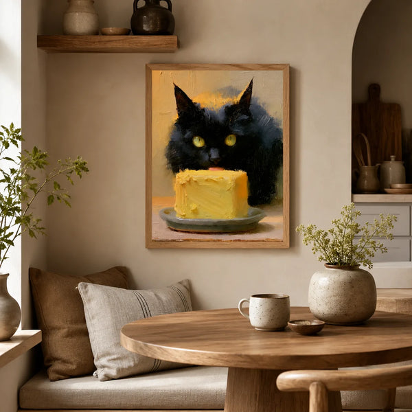 Black Cat Eating Cake Wall Art Decor