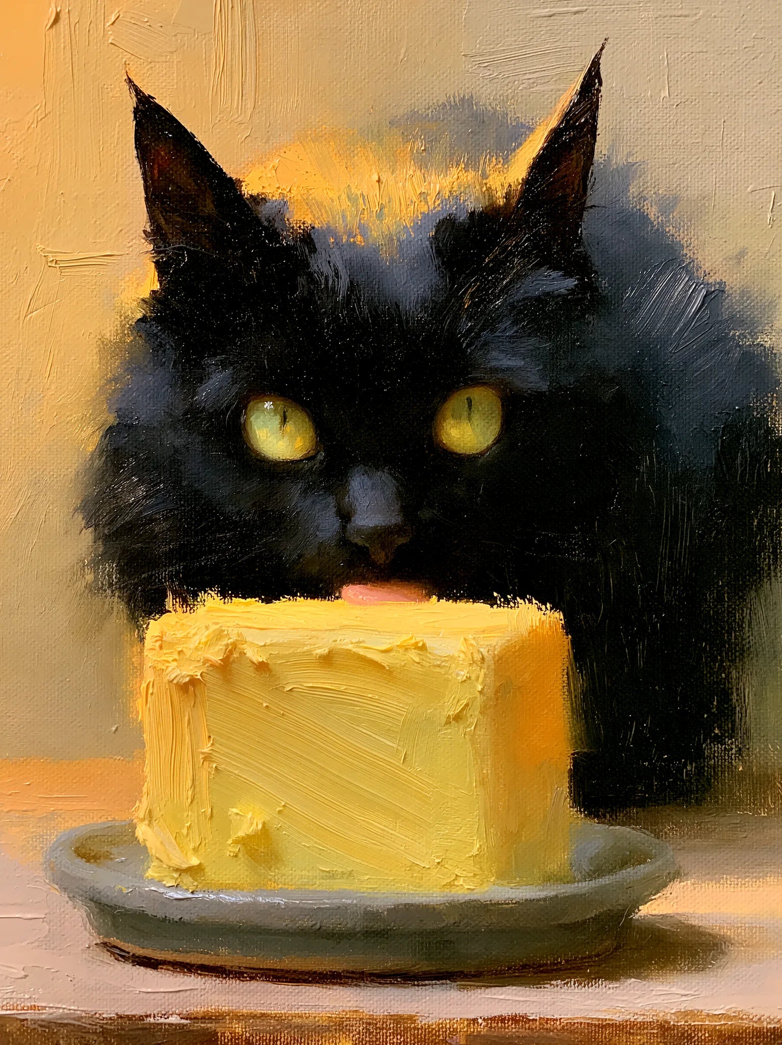 Black Cat Eating Cake Wall Art Decor - Wall Art Decor - front view