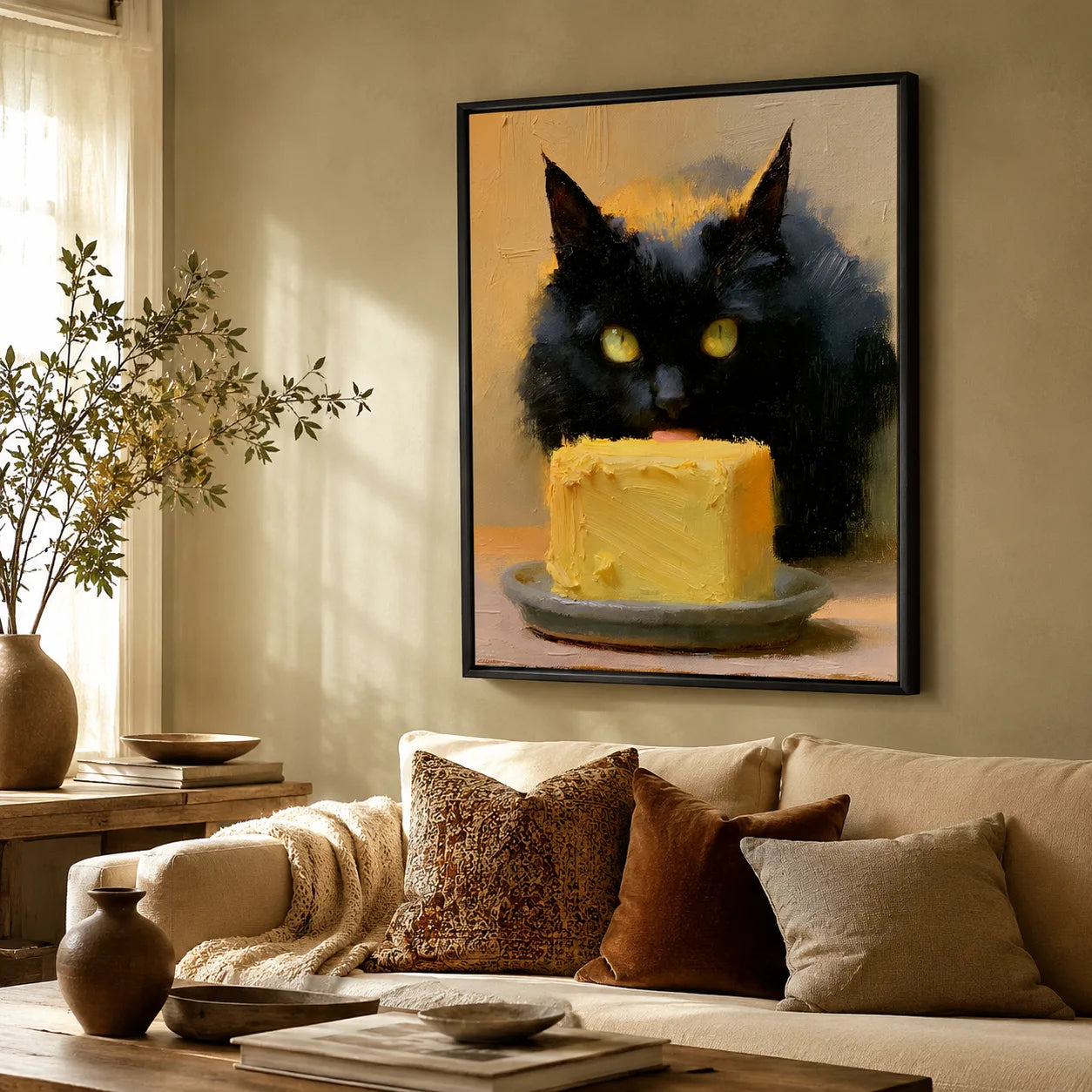 Black Cat Eating Cake Wall Art Decor - Wall Art Decor - in use
