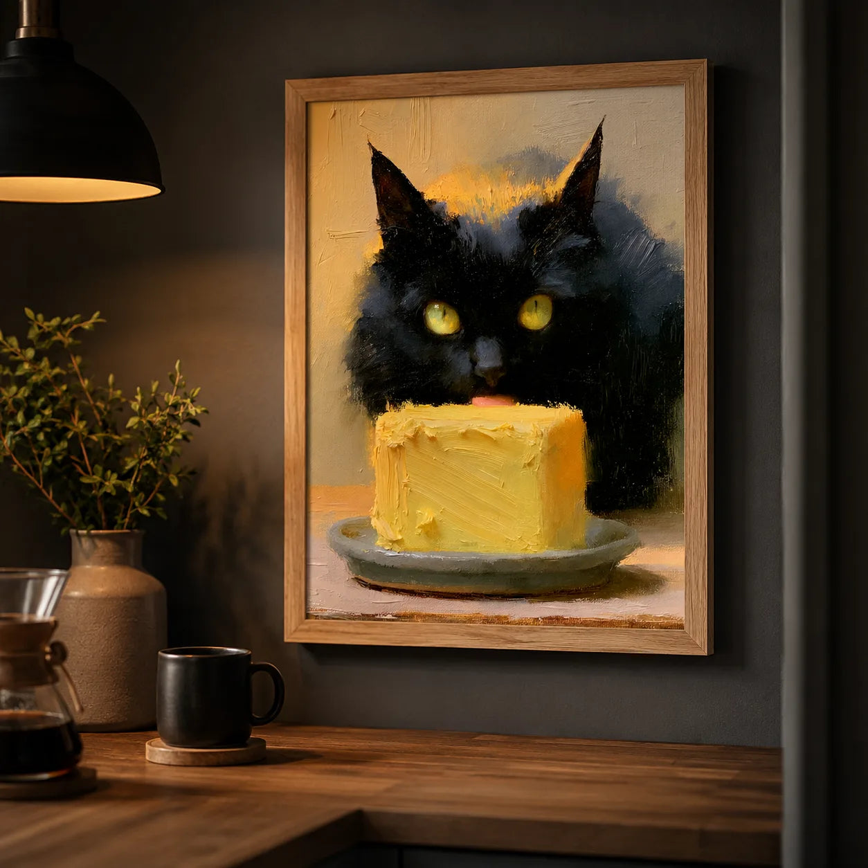 Black Cat Eating Cake Wall Art Decor - Wall Art Decor - lifestyle