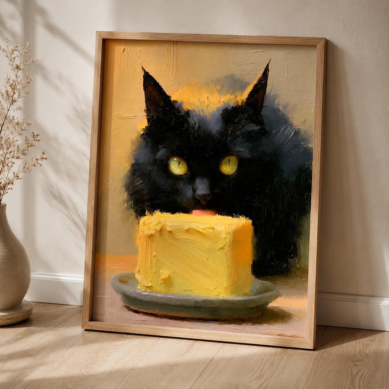 Black Cat Eating Cake Wall Art Decor - Wall Art Decor - side view