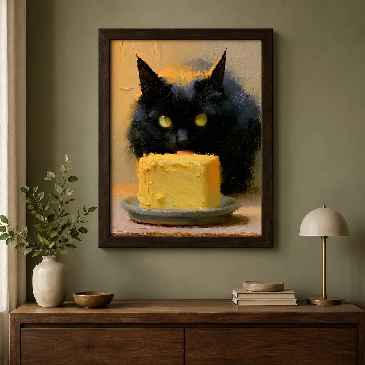 Black Cat Eating Cake Wall Art Decor - Wall Art Decor - styled